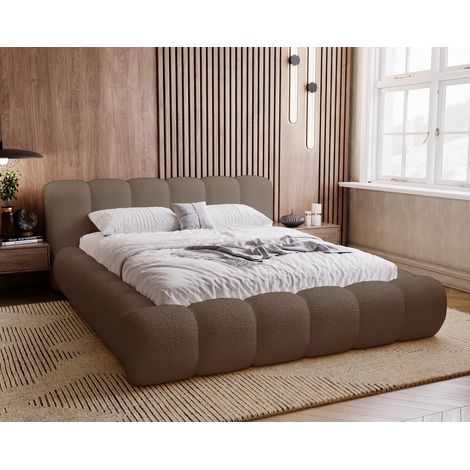 Emporius Lit adulte 160x200 avec cadre en métal, rangement Cloud - lit bouclé brun (1/5)