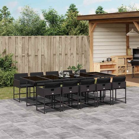11-tlg. Garten-Essgruppe mit Kissen Schwarz Poly Rattan (1/5)
