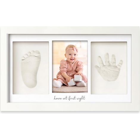 Cadre photo souvenir empreintes de mains et de pieds de bébé – Kit en argile pour nouveau-nés – Décoration et cadeau pour chambre d'enfant (1/5)