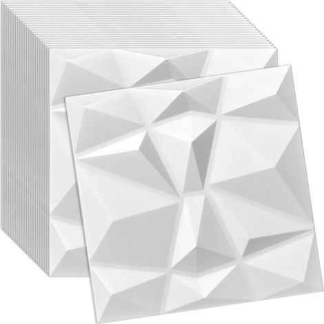 Panneau mural et plafond 3D blanc en polystyrène 50x50 cm – revêtement décoratif moderne, lot de 24 pièces (6 m²) (1/5)