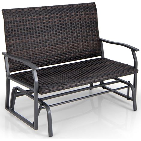 COSTWAY Outdoor Glider Bench 2-Person Rattan Rocking Chair Garden Loveseat