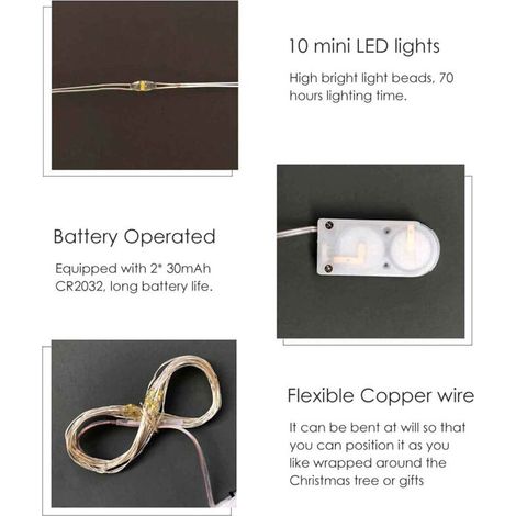 Guirlande Lumineuse LED Fil de Cuivre Guirlande Lumineuse de Noël à Piles pour Vacances Intérieures et Extérieures Décorations Cadeaux de Fête de Jardin de Noël 1M 10. (1/4)
