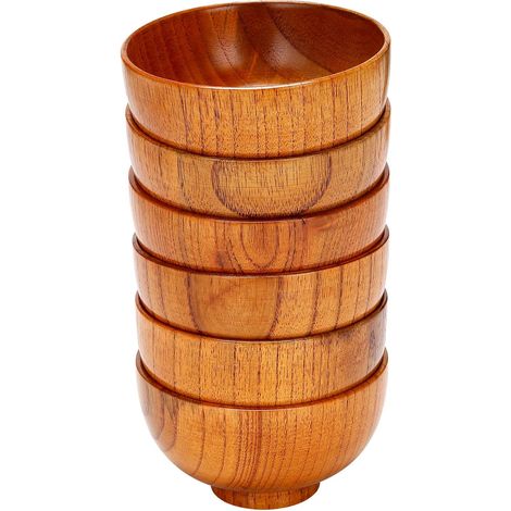 Lot de 6 en bois pour soupe, sauce, café, thé, décoration, saladier, couverts de cuisine (1/4)