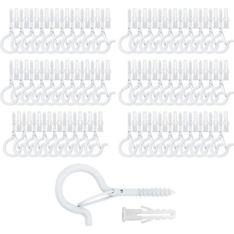 Crochets de plafond à visser pour plantes suspendues, guirlandes lumineuses dextérieur, pour terrasse, mur et plafond en bois, lot de 60, blanc (1/4)