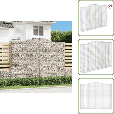 Gabionen mit Hochbogen 7 Stk. 300x50x220/240cm Verzinktes Eisen - Gabionen - Gabionenkorb - Gartendeko - Zaun - Sichtschutz (1/5)