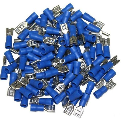 Cosse électrique femelle à sertir partiellement isolée bleue 6.3mm – Section 1.5 à 2.5 mm² – Lot de 100 cosses pour connexions fiables
