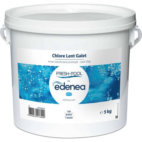 Chlore Lent Piscine - Galet 200 g  Seau 5 kg - Edenea Fresh Pool (1/5)