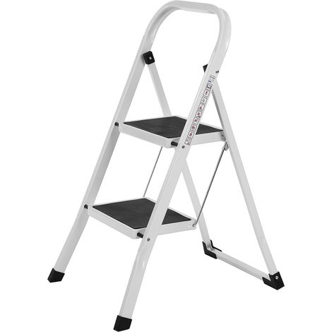 Marchepied pliant antidérapant usage quotidien 46,5 x 4 x 90 cm design pratique rangement facile en acier blanc (1/3)