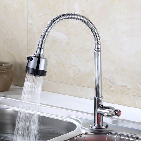 Cuisine 360 ° Évier rotatif Robinet Robinet Aérateur pivotant Eau froide unique Pliable flexible avec pulvérisateur (1/2)