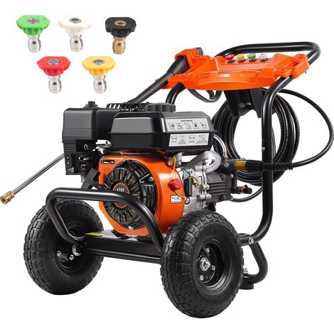 Nettoyeur haute pression à essence, 3500 PSI, laveuse haute pression à gaz, 10 L/min, avec pompe en aluminium, pistolet pulvérisateur, rallonge et 5 buses pour voitures, maisons, allées, patios (1/5)