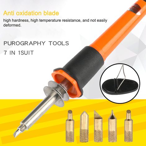 Kit de soldador portátil de 30 W para grabado y pirograbado, herramienta portátil de soldadura y reparación, kit de bolígrafo de soldadura 7 en 1 para repujado en madera. (1/2)
