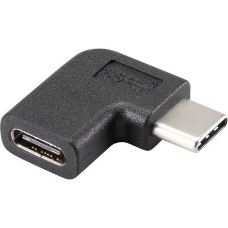 Adaptateur USB 3.1 Gen 2 (10 Gbps) – 1 x USB-C mâle vers 1 x USB-C femelle, angle droit à 90° vers la droite, pour charge rapide et transfert de données haute vitesse