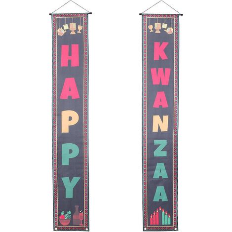 2 rideaux de porte Kwanzaa, couplets de porte Kwanzaa, bannières suspendues d'intérieur et d'extérieur-Black (1/3)