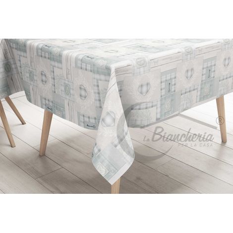 TOVAGLIA LIMA © in TELA CERATA plastificata LAVABILE idrorepellente in PVC TIROLESE shabby cuore grigio made in Italy Cm. 140x100 x4 persone