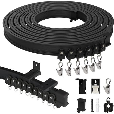 10 mètres Rail de Rideau Flexible pour Plafond et Mur, Noir (1/5)