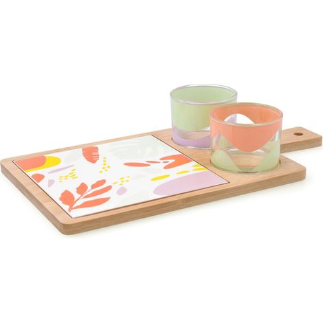 Planche apéritive en bambou verre céramique 31 x 17 x 6 cm avec verres multicolores (1/5)