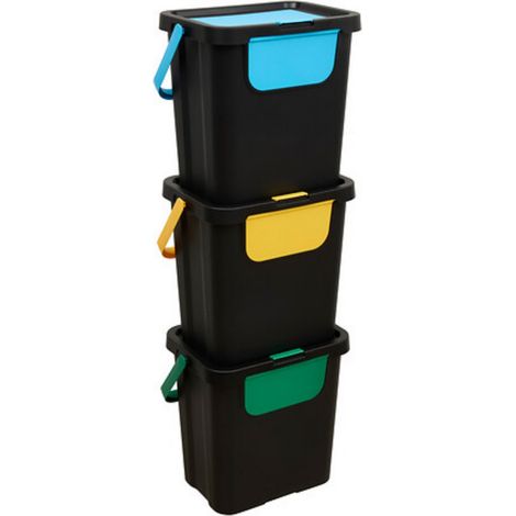 Lot de 3 poubelles de tri 3 Bacs empilables, capacité 24 l - Longueur 26,5 x largeur 38,5 x Hauteur 109 cm (1/5)