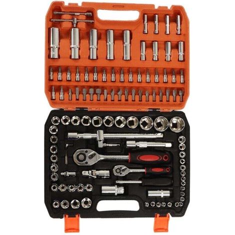 Kit d'outils de réparation mécanique 108 pièces, douilles à chocs, clés à cliquet et hexagonales, embouts de tournevis