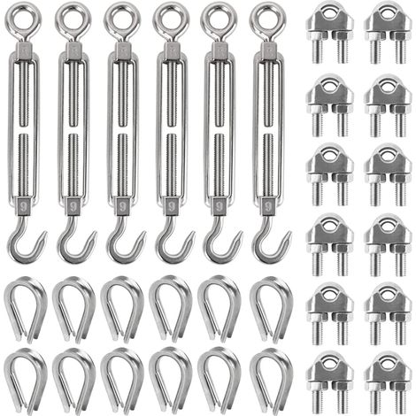 30 x M6 Stainless Steel Cable Tensioner, 6 mm Steel Cable Ties Rings for Metal Cable, Hook Tensioner Kit for Curtains, Clothesline, Climbing Plant, Cable Suspension (1/5)