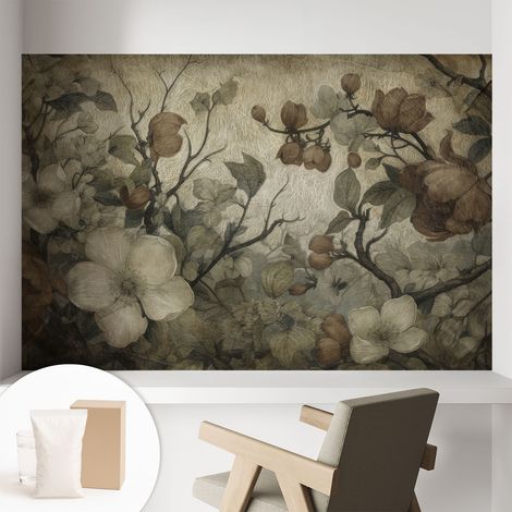 Papier peint intissé à motifs décoratifs pour salon chambre et bureau Décoration murale élégante avec colle Beauté florale 104x70 cm (1/5)