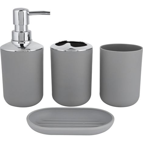 Kit de salle de bain, accessoire, bouteille de Lotion en plastique, tasse de rangement, savon de rinçage, gris, 4 pièces/ensemble (1/5)