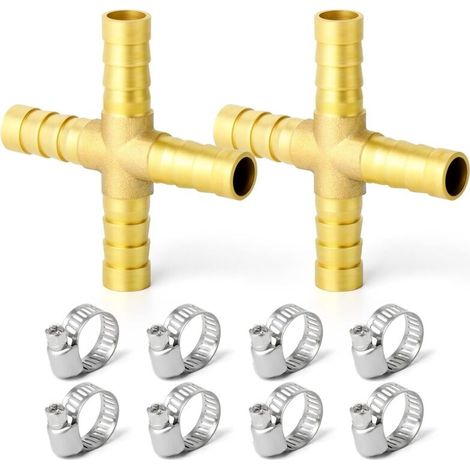8-teiliges 6-mm-Schlauchanschluss-Set aus Messing, 90°-Winkelstück, Y-förmiger Luftanschluss, 4-Wege-T-Stück (10 mm) für Kraftstoff/Luft/Wasser/Öl/Gas/WOG (1/5)