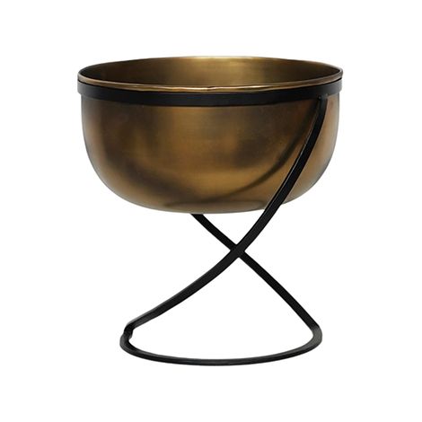 Indoor Kensington Round Planter on Stand - Metal - L28 x W28 x H30 cm - Brass