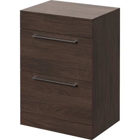 Napoli 460 Brown Oak 600mm 2 Drawer Vanity Unit for Countertop Basins - 600mm - Chrome 320mm Handle
