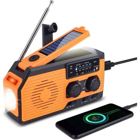 Radio de emergencia – Radio de emergencia solar – Radio de supervivencia para acampar al aire libre – Batería externa – Linterna – Energía solar (1/4)