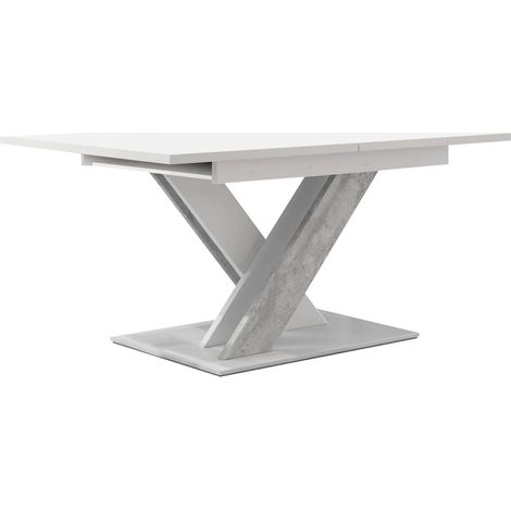 Mesa Goodyear 103, Blanco + Hormigón, 76x80x140cm, Alargamiento, Aglomerado laminado (1/5)