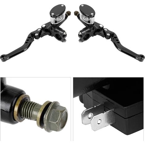 Paar schwarze hydraulische Brems- und Kupplungshebel aus Aluminium für Motorräder, 7/8-Zoll-Hauptbremszylinder, Ausgleichsbehälter inklusive (1/5)