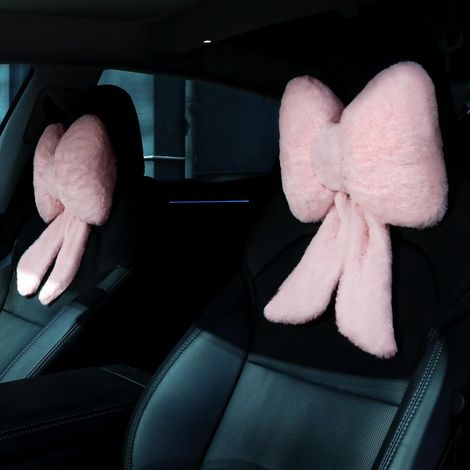 Ensemble de 2 coussins auto avec tricot en pluche, coussin confortable, appui-tête mignon, accessoires pour automobiles, fauteuil de conduite, style dame, décoration intérieure (rose) (1/5)