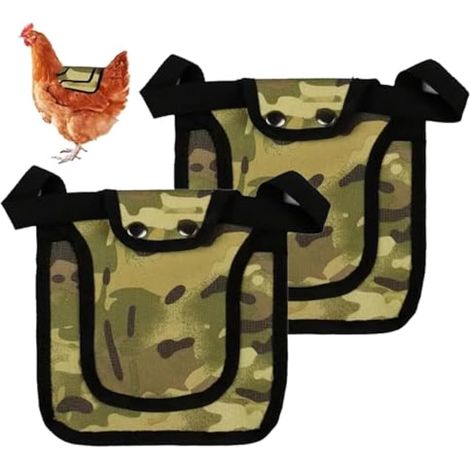 Lot de 2 selles de poulet de qualité supérieure avec sangle extensible, selles de poulet pour poules, tablier de protection dorsale pour poules avec sangle réglable (camouflage) (1/4)