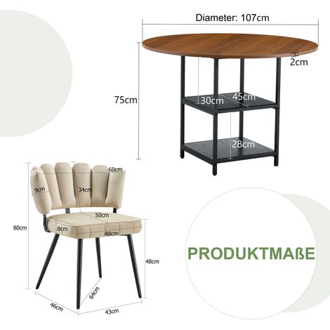 Rundes Esstisch-Set mit 2 Stühlen, 107 cm, Nussbaumoptik, mit 2 Ablagefächern (1/4)