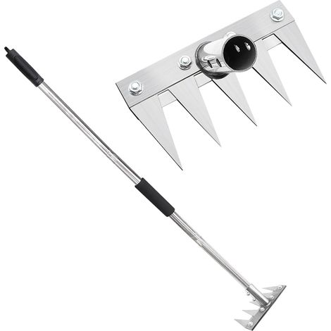 Râteau de Jardin 5 Dents avec Manche Métallique 1,2 m, Outil de Désherbage Manuel, Griffe de Jardin Portable pour Ameublir Le Sol, Désherber et Semer (1/5)