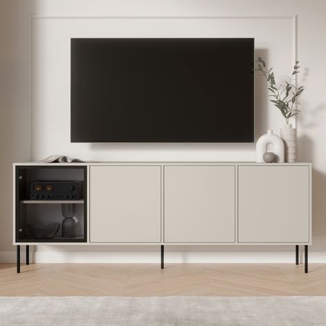 Anrichte "Spitze", Sideboard 4 Einlegeböden, aufklappbar, 4 Türen, 200x40x75h cm Beige (1/4)