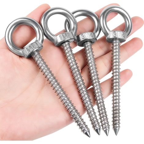 APEX Piton à Visser Crochet a Visser 4Pcs Anneau de Levage M8 x 80cm Crochets à œillets Robustes Crochet vis Piton Inox Charge Lourde Avec pas de vis pour Support de Hamac Chaise Balançoire Yoga (1/5)