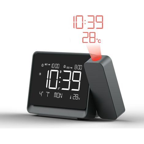 Réveil Projecteur Multifonctionnel DURFICST,Date, heure,Réglage de la Mise au Point, Bluetooth, Température, Alarme, USB Rétroéclairage réglable (1/5)
