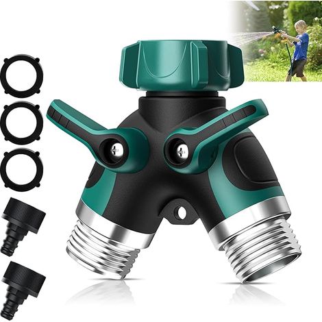 Distributeur Arrosage 2 Voies 3/4" Raccord Tuyau D'arrosage Avec Interrupteur de Commande Débit d'eau réglable et Verrouillable pour Jardin Horticulture, Culture Florale (1/5)