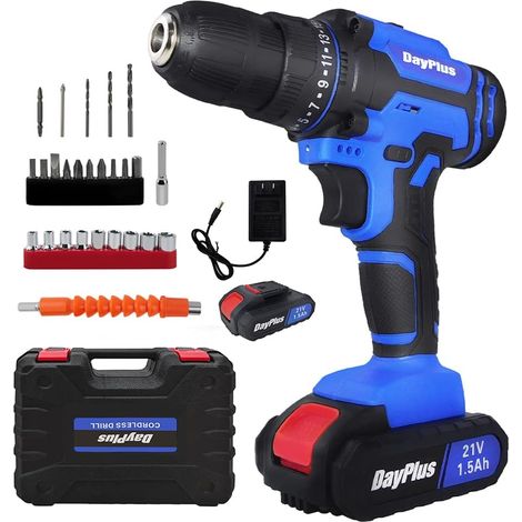 Perceuse Visseuse Sans Fil 21V, Visseuse Devisseuse Sans Fil avec 1 Batterie, 45Nm Perceuse Électrique, 25+1 Réglages de Couple, 26 Accessoires, 2 Vitesses, LED, pour la Bricolage(Bleu) (1/5)