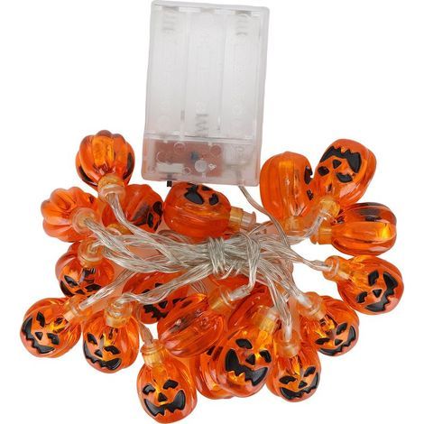 Guirlande lumineuse Halloween 2m 20 citrouilles LED solides, alimentation par piles, décoration intérieure/extérieure, lumière blanche chaude (piles non incluses) (1/5)