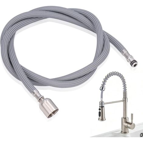 Tuyau de remplacement pour robinet de cuisine, flexible extensible G1/2 de 1,5 m, flexible de douchette extensible, adaptateur pour tuyau d'évier en acier inoxydable, kit de réparation d'évier