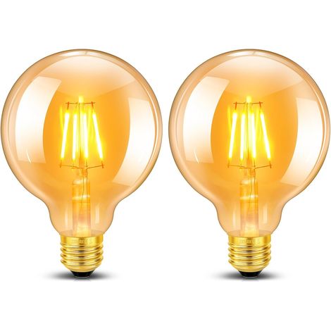 Lot de 2 Vintage Edison Ampoule G95 E27 LED 4W, Verre Ambré Blanc Chaud 2200K, Équivalent 40W Incandescence, 400LM, AC 220V, Non Dimmable, Globe Filament Rétro, Décorative pour Maison, Bars, Café (1/5)