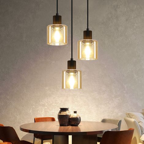 GBLY Pendelleuchte Esstisch Hängelampe Vintage 3 Flammig Esstischlampe Hängend E27 Hängeleuchte Metall Schwarz Esszimmerlampe Retro Industrial Pendellampe für Wohnzimmer Hotel Büro (ohne Leuchtmittel)