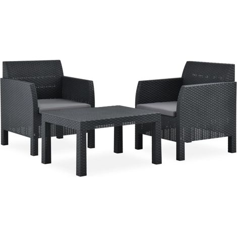 Muebles de jardín muebles de exterior Juego de muebles de 3 piezas con cojines PP ratán antracita 020015988