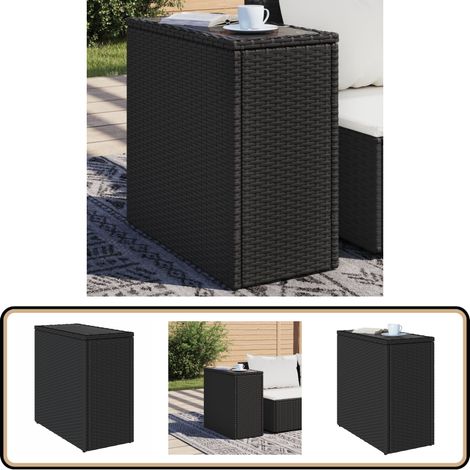Table d'appoint de jardin avec dessus en verre noir rotin - Table D'appoint Jardin - Table Extérieure - Mobilier De Jardin - Table Patio - Table Ronde
