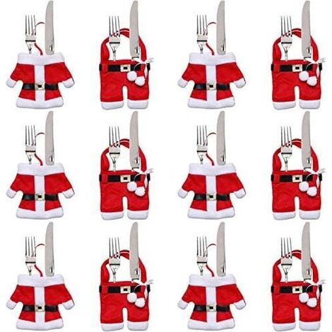 12 Pièces Porte Couvert Noël Décoration de Table Noël Cadeaux de Noël (Costumes du Père Noël) (1/4)