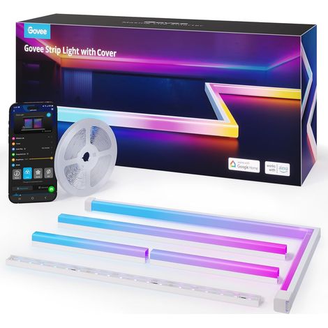 RGBIC Connected LED Strip with Lids 5 m, Works with Google Assistant, Sync with Music Rhythm, for Bedroom and Skirting Lines (1/5)