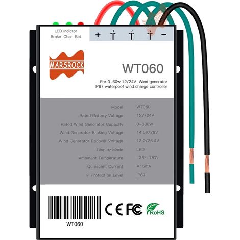 Controlador de turbina eólica, diseño impermeable, compatibilidad versátil, 600 W PWM, 12 V 24 V (1/2)