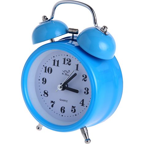 Réveil rétro à double cloche, conçu pour les gros dormeurs - bleu minimaliste avec veilleuse. (1/3)